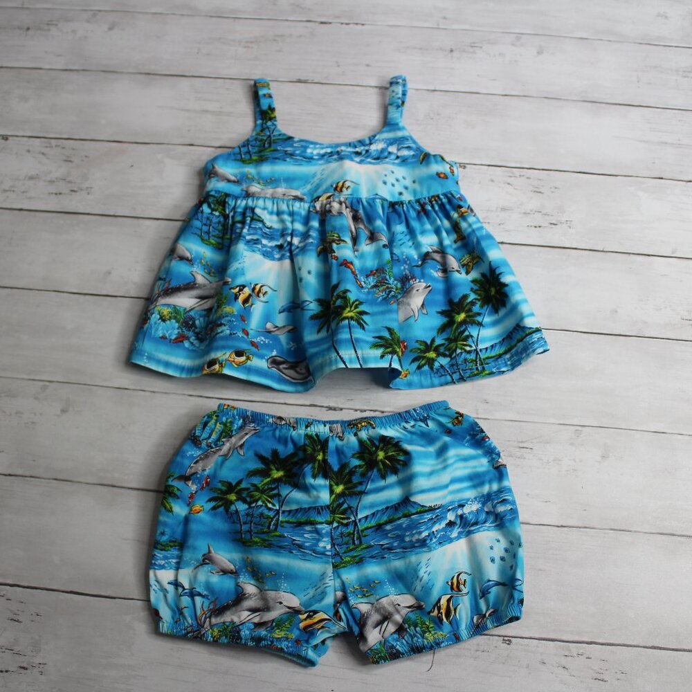 RJC Baby Girl's Hawaiian Bubble Shorts Sun Top Set Size 12 Mo Tropical